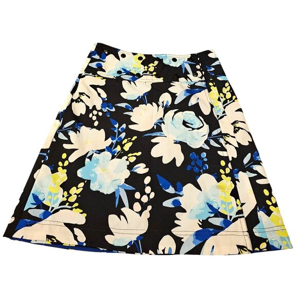 Floral A-Line Skirt With Snap Button Detail Black/Blue/White Womens Size M Cotto - Picture 1 of 10